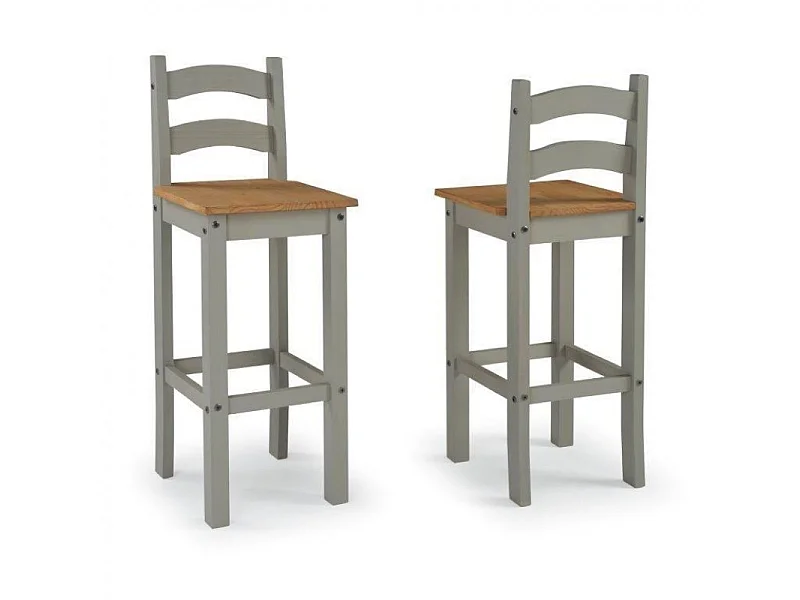 Mercers Furniture Corona Grey Wax Bistro Table and 2 Barstools Kitchen Dining Set Tall High Breakfast Bar Solid Wood Mexican Pine Wooden