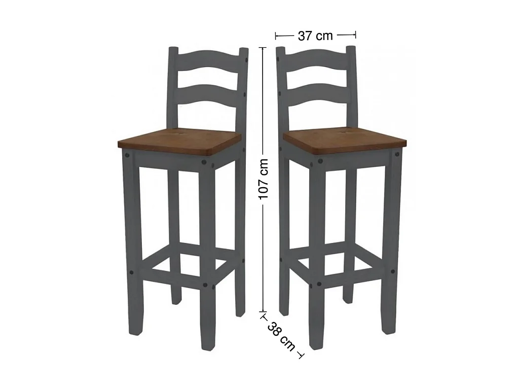 Mercers Furniture Corona Grey Wax Bistro Table and 2 Barstools Kitchen Dining Set Tall High Breakfast Bar Solid Wood Mexican Pine Wooden