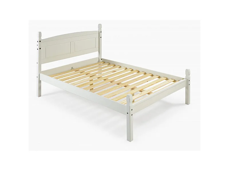 Mercers Furniture Corona White 4'6" Double Low End Bed Frame Solid Wood Pine Wooden Bedroom 4ft6 with Mexican Styling