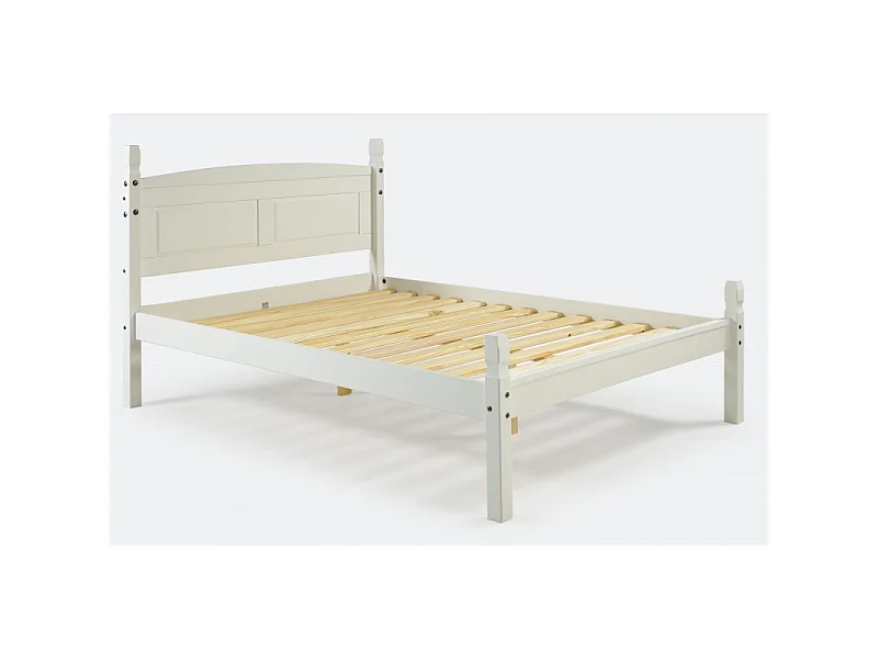 Mercers Furniture Corona White 4'6" Double Low End Bed Frame Solid Wood Pine Wooden Bedroom 4ft6 with Mexican Styling