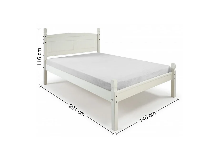 Mercers Furniture Corona White 4'6" Double Low End Bed Frame Solid Wood Pine Wooden Bedroom 4ft6 with Mexican Styling