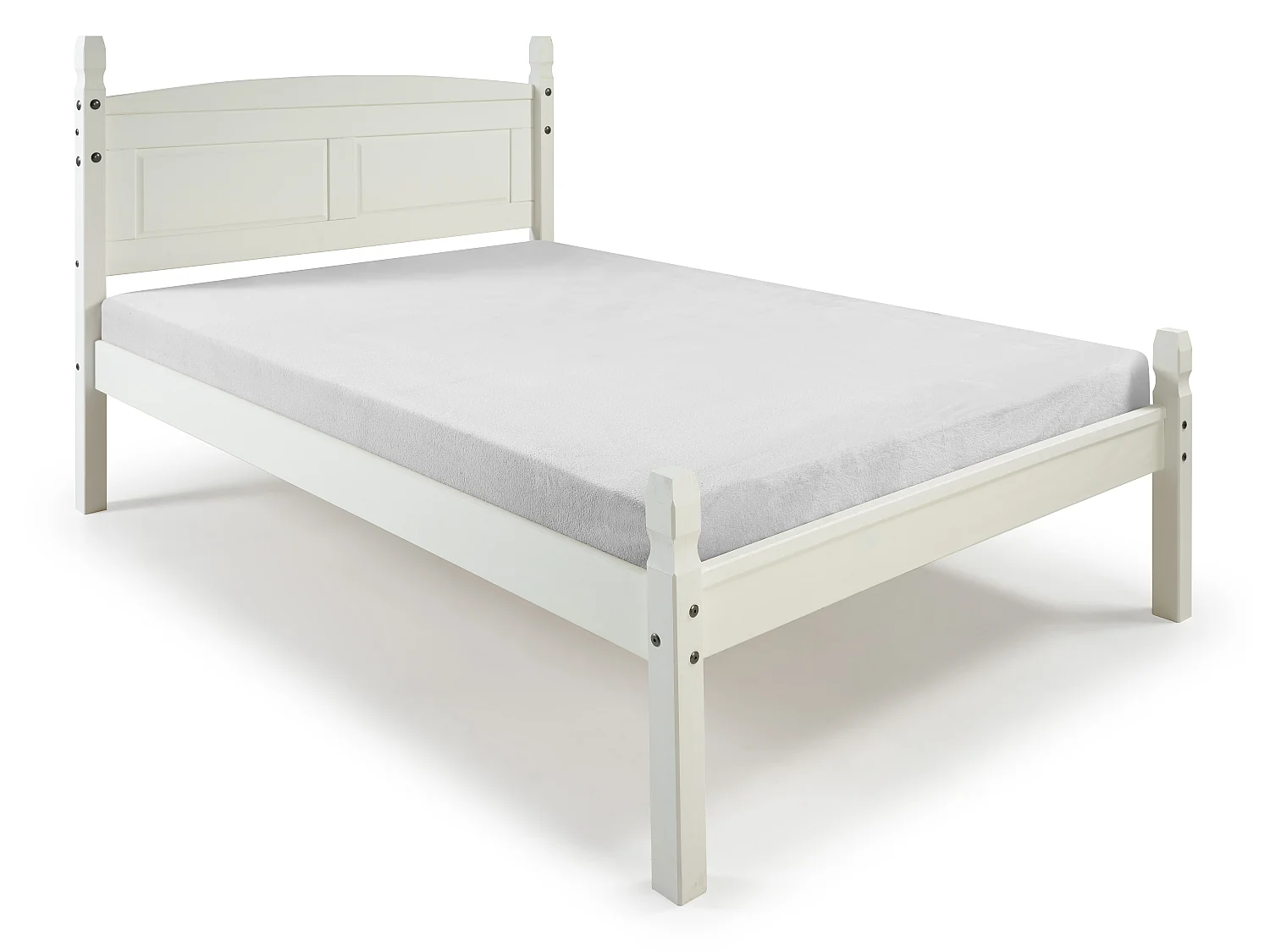 Mercers Furniture Corona White 4'6" Double Low End Bed Frame Solid Wood Pine Wooden Bedroom 4ft6 with Mexican Styling