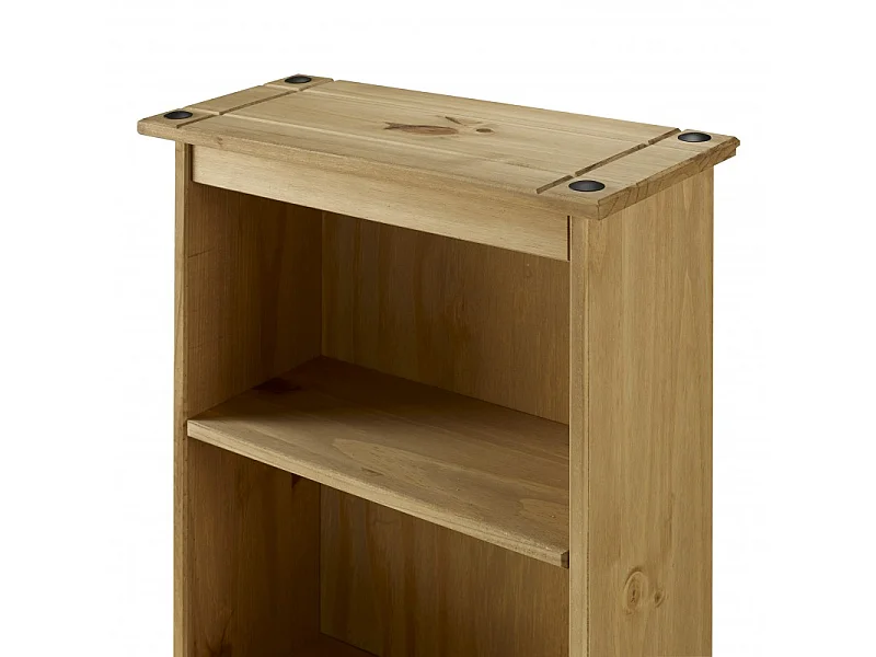Mercers Furniture Corona Low Narrow Bookcase Slim Small Display Storage Solid Pine Wood with Mexican Styling Pine