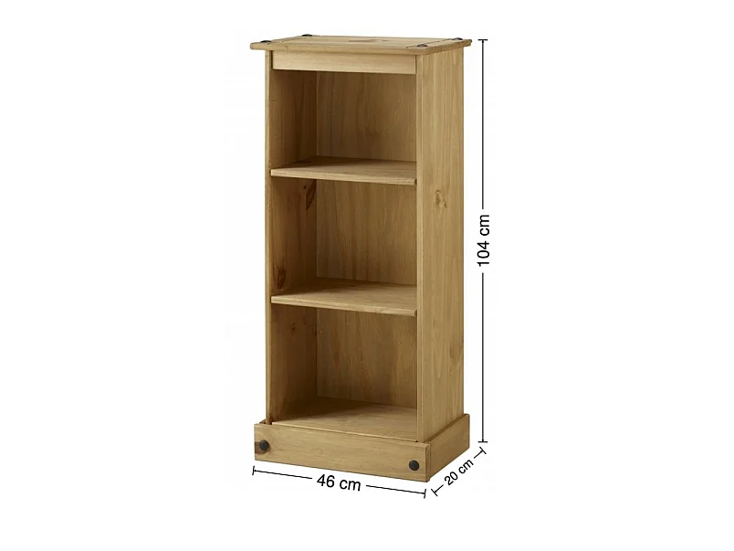 Mercers Furniture Corona Low Narrow Bookcase Slim Small Display Storage Solid Pine Wood with Mexican Styling Pine