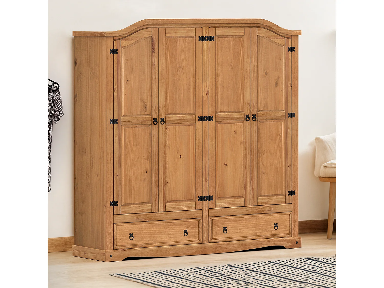 Mercers Furniture Corona 4 Door 2 Drawer Wardrobe Large Robe Solid Wood Pine Wooden Bedroom with Mexican Styling