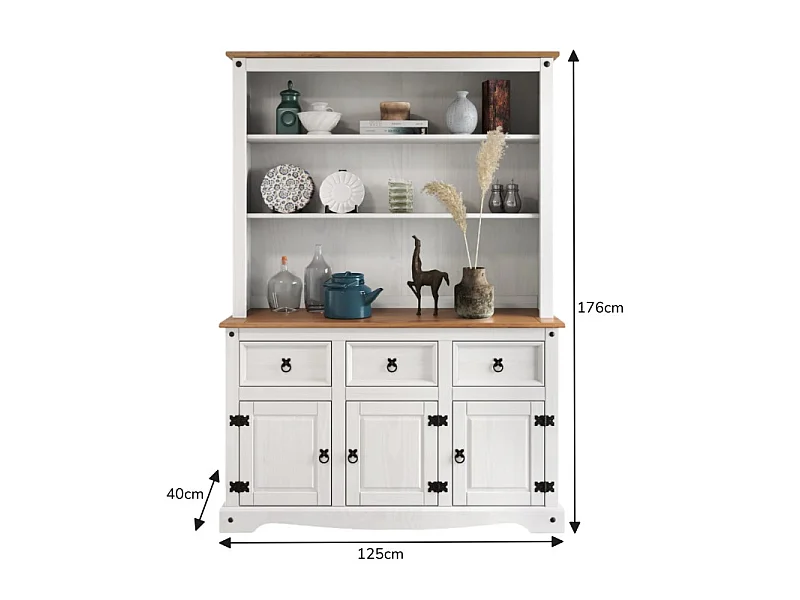 Mercers Furniture Corona White 3 Door Welsh Dresser Buffet Hutch Sideboard Display Cabinet Solid Wood Mexican Pine Wooden