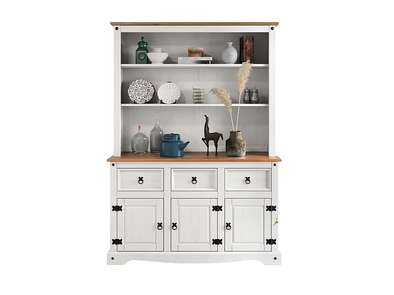 Mercers Furniture Corona White 3 Door Welsh Dresser Buffet Hutch Sideboard Display Cabinet Solid Wood Mexican Pine Wooden