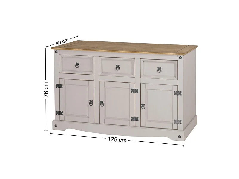 Mercers Furniture Corona White 3 Door Welsh Dresser Buffet Hutch Sideboard Display Cabinet Solid Wood Mexican Pine Wooden