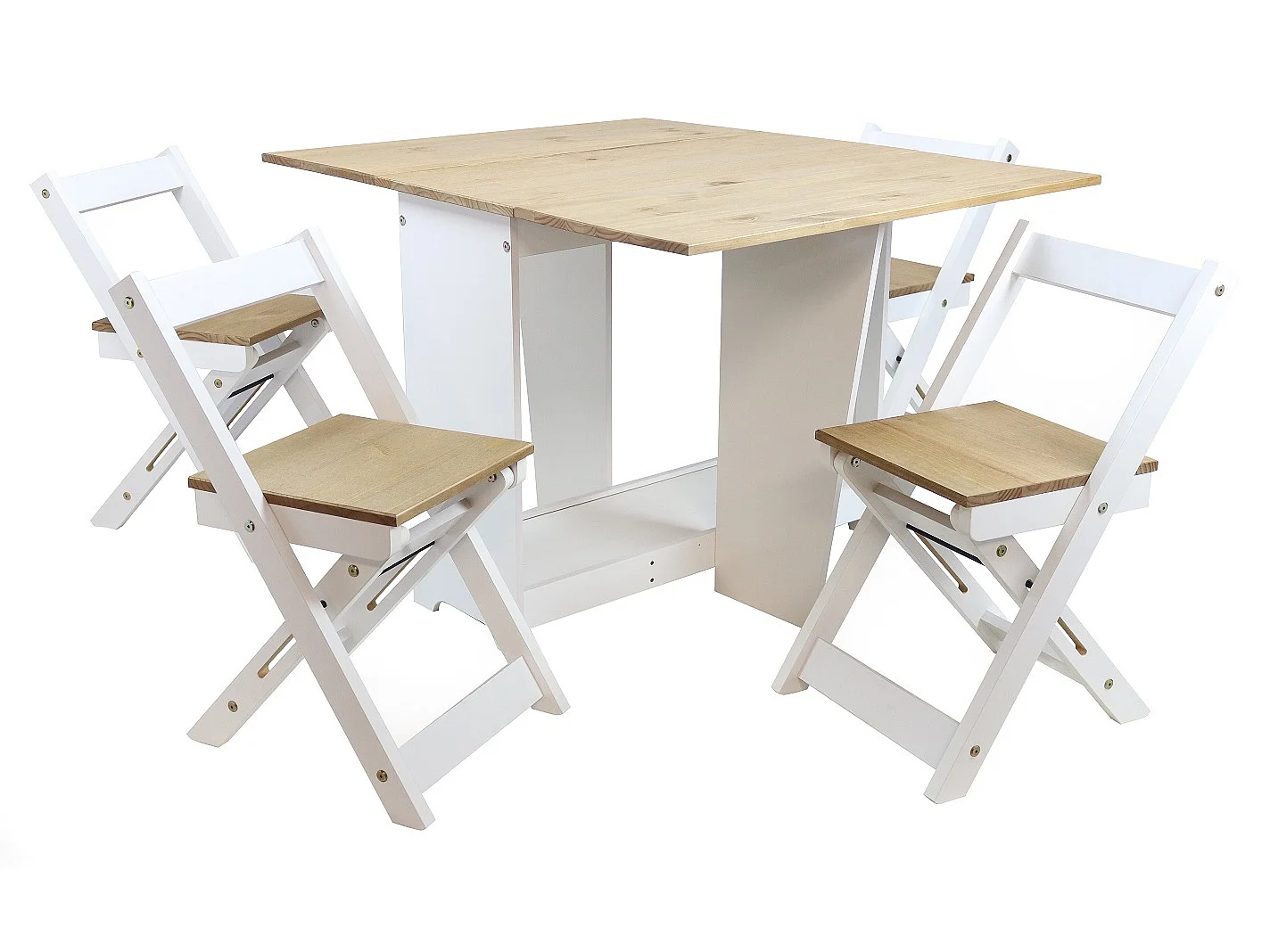 Mercers Furniture Corona White Wax Butterfly Dining Set Folding Table and 4 Chairs Compact Drop Leaf Small Kitchen Solid Wood Pine Wooden with Mexican Styling