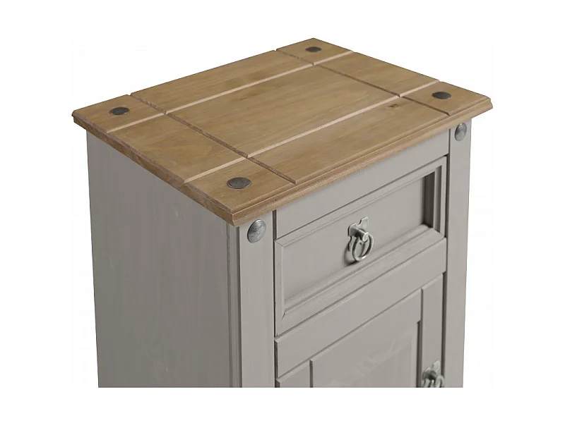 Mercers Furniture Corona Large Grey Wax Pot Cupboard Bedside Cabinet 1 Door 1 Drawer Unit Table Solid Wood Pine Wooden Bedroom with Mexican Styling