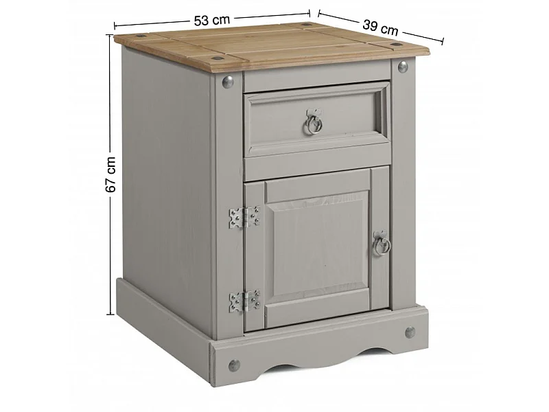Mercers Furniture Corona Large Grey Wax Pot Cupboard Bedside Cabinet 1 Door 1 Drawer Unit Table Solid Wood Pine Wooden Bedroom with Mexican Styling