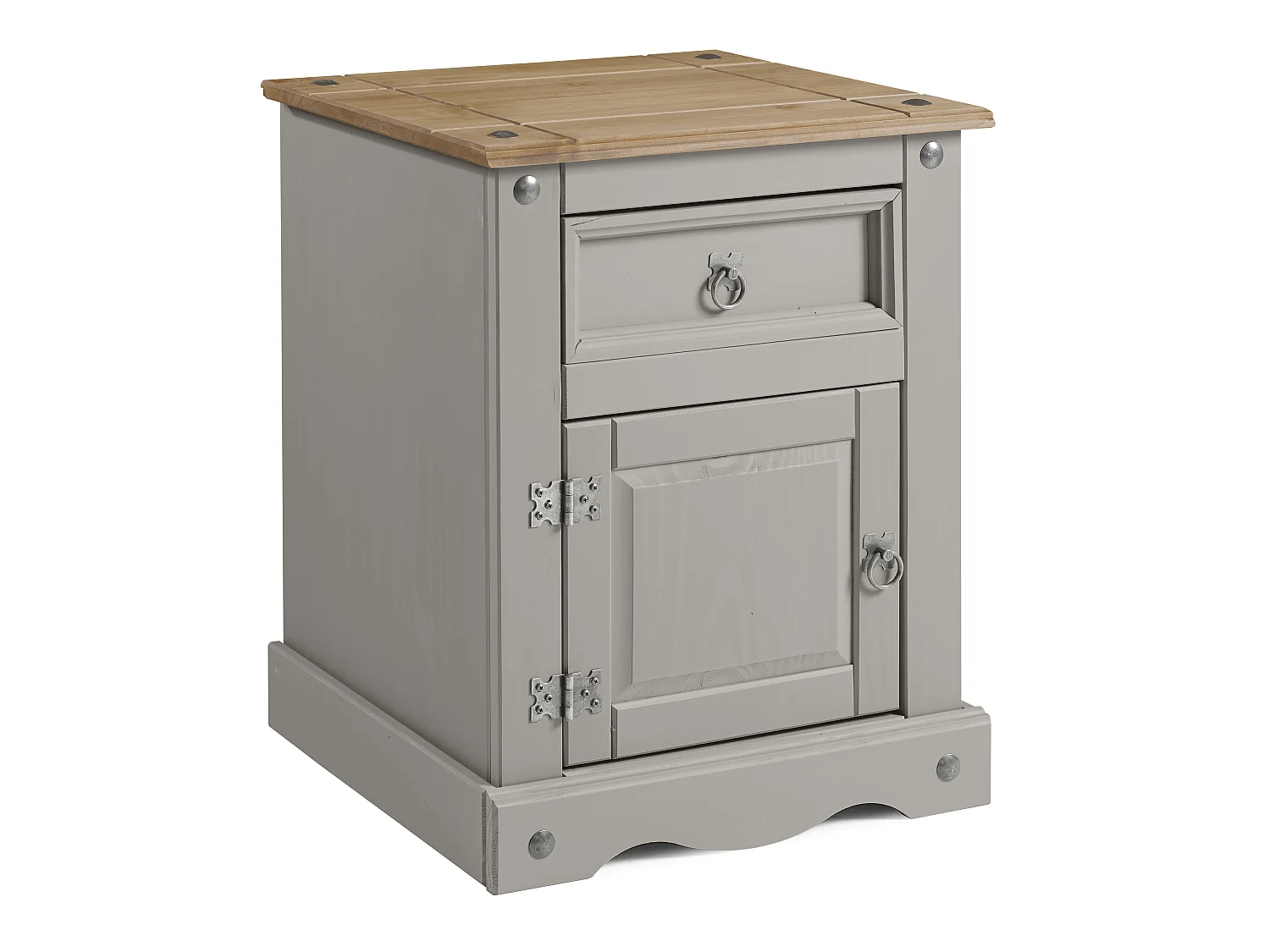 Mercers Furniture Corona Large Grey Wax Pot Cupboard Bedside Cabinet 1 Door 1 Drawer Unit Table Solid Wood Pine Wooden Bedroom with Mexican Styling