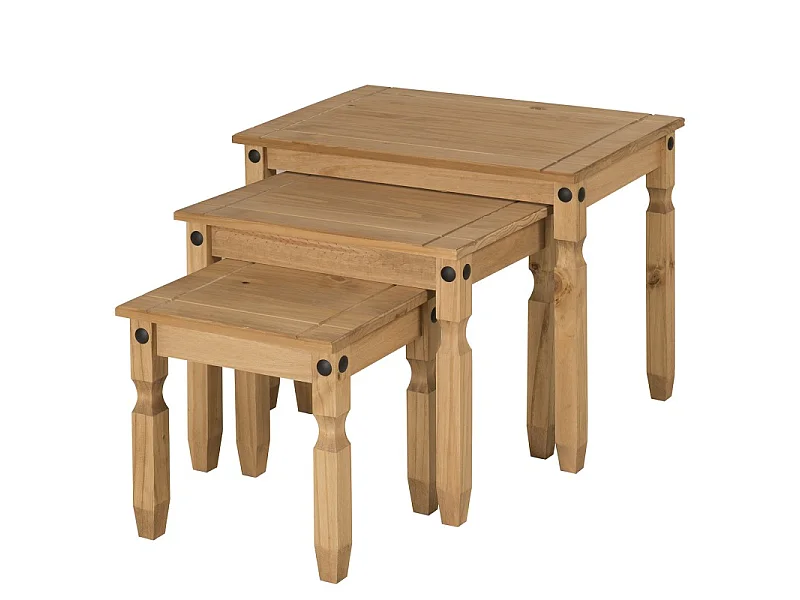 Mercers Furniture Corona LARGE Nest of 3 Tables Side End Lamp Occasional Solid Wood Pine Wooden with Mexican Styling