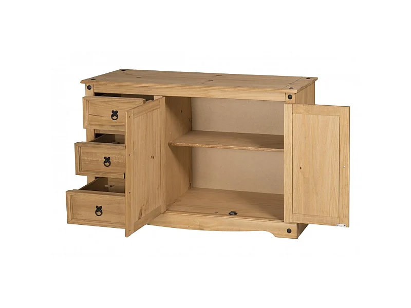 Mercers Furniture Corona 2 Door 3 Drawer Low Sideboard Cabinet Cupboard Dresser Solid Wood Pine Wooden with Mexican Styling