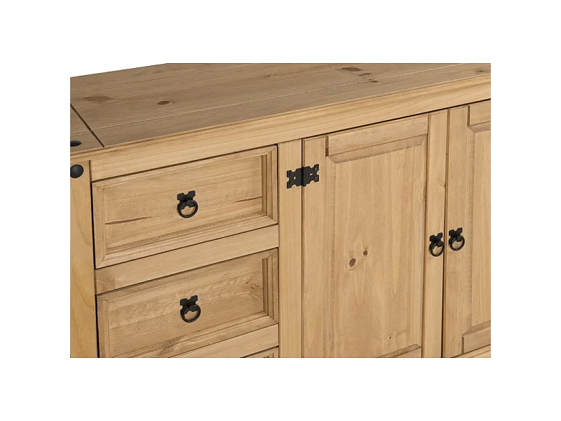 Mercers Furniture Corona 2 Door 3 Drawer Low Sideboard Cabinet Cupboard Dresser Solid Wood Pine Wooden with Mexican Styling