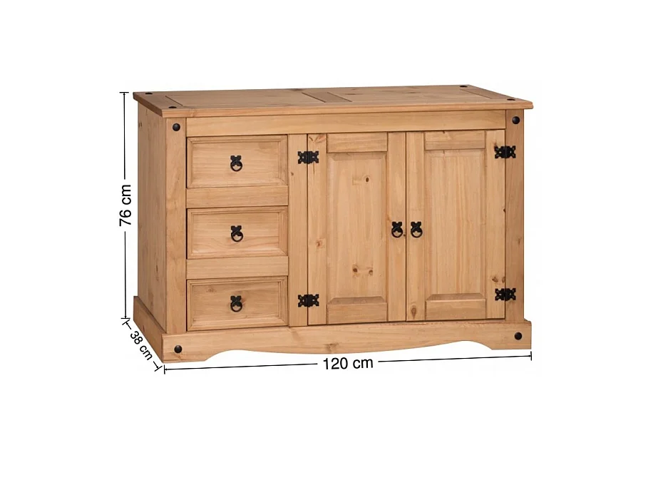 Mercers Furniture Corona 2 Door 3 Drawer Low Sideboard Cabinet Cupboard Dresser Solid Wood Pine Wooden with Mexican Styling
