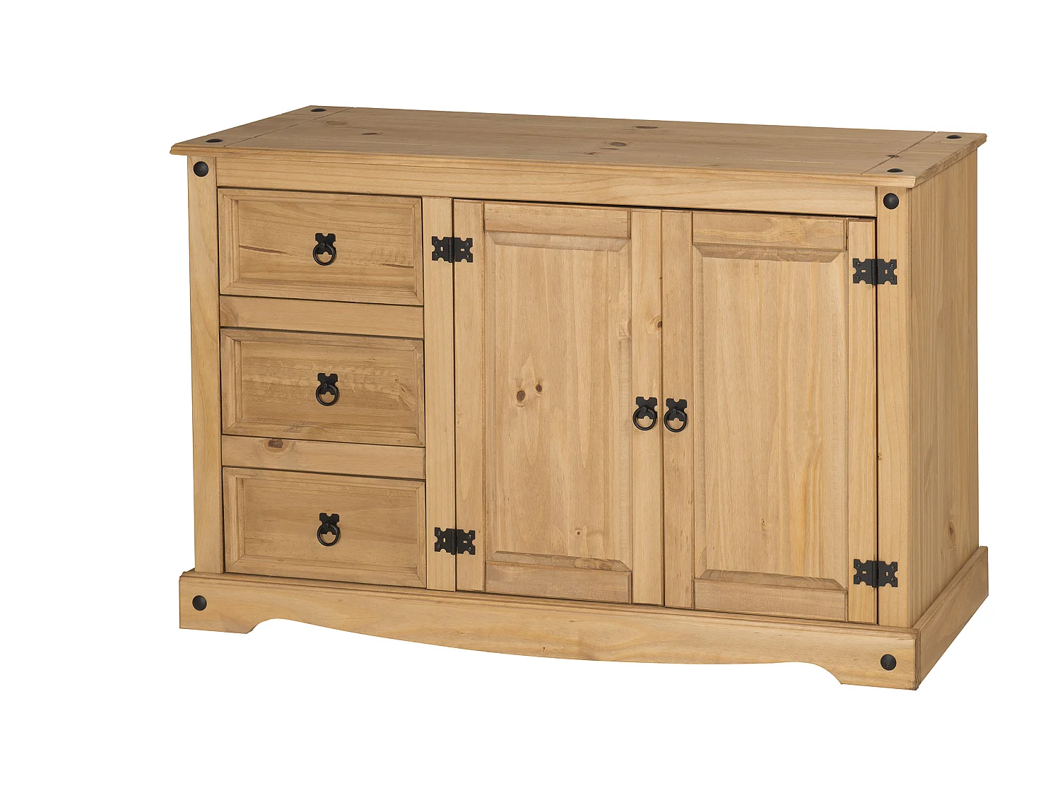 Mercers Furniture Corona 2 Door 3 Drawer Low Sideboard Cabinet Cupboard Dresser Solid Wood Pine Wooden with Mexican Styling