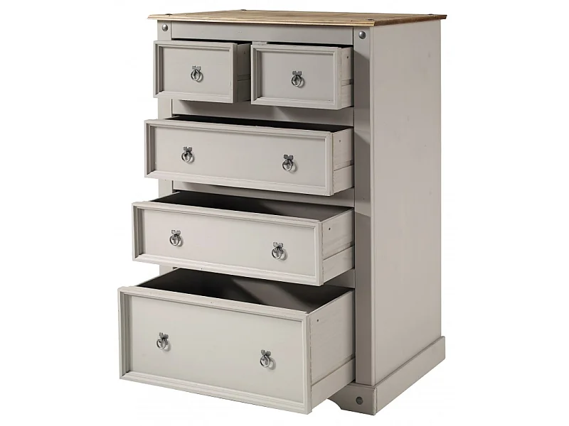 Mercers Furniture Corona Grey Wax 2+3 Chest of 5 Drawers Large Solid Wood Pine Wooden Bedroom with Mexican Styling
