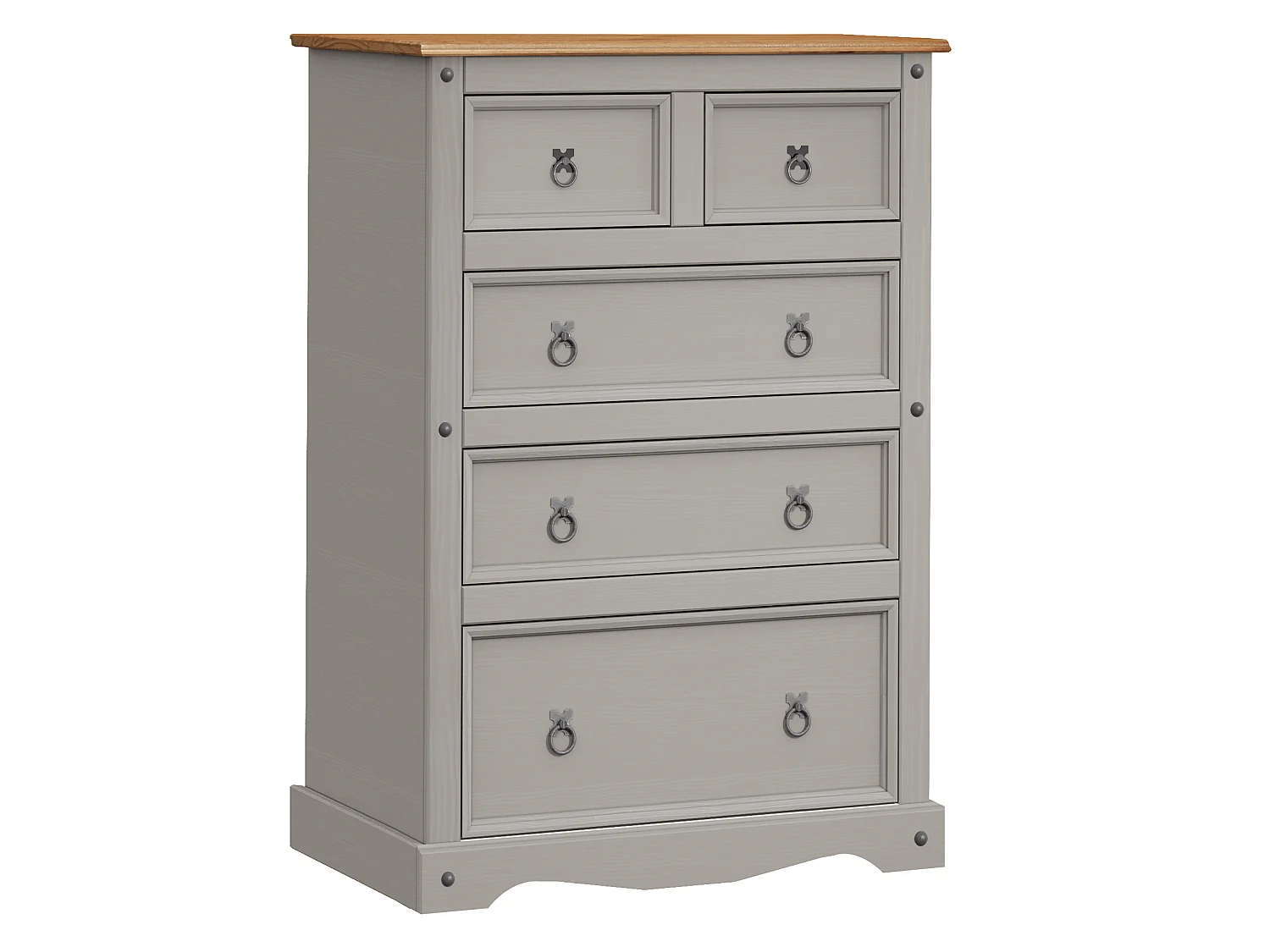 Mercers Furniture Corona Grey Wax 2+3 Chest of 5 Drawers Large Solid Wood Pine Wooden Bedroom with Mexican Styling