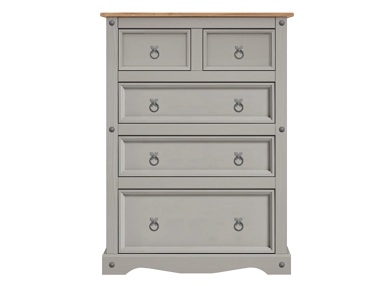 Mercers Furniture Corona Grey Wax 2+3 Chest of 5 Drawers Large Solid Wood Pine Wooden Bedroom with Mexican Styling