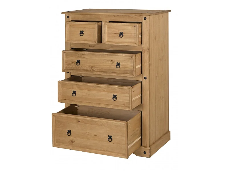 Mercers Furniture Corona 2+3 Large Chest of 5 Drawers Solid Wood Pine Wooden Bedroom with Mexican Styling