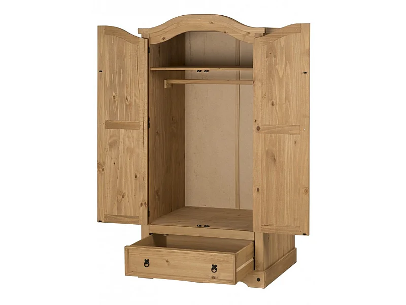 Mercers Furniture Corona 2 Door 1 Drawer Arch Top Wardrobe Double Robe Solid Wood Pine Wooden Bedroom with Mexican Styling
