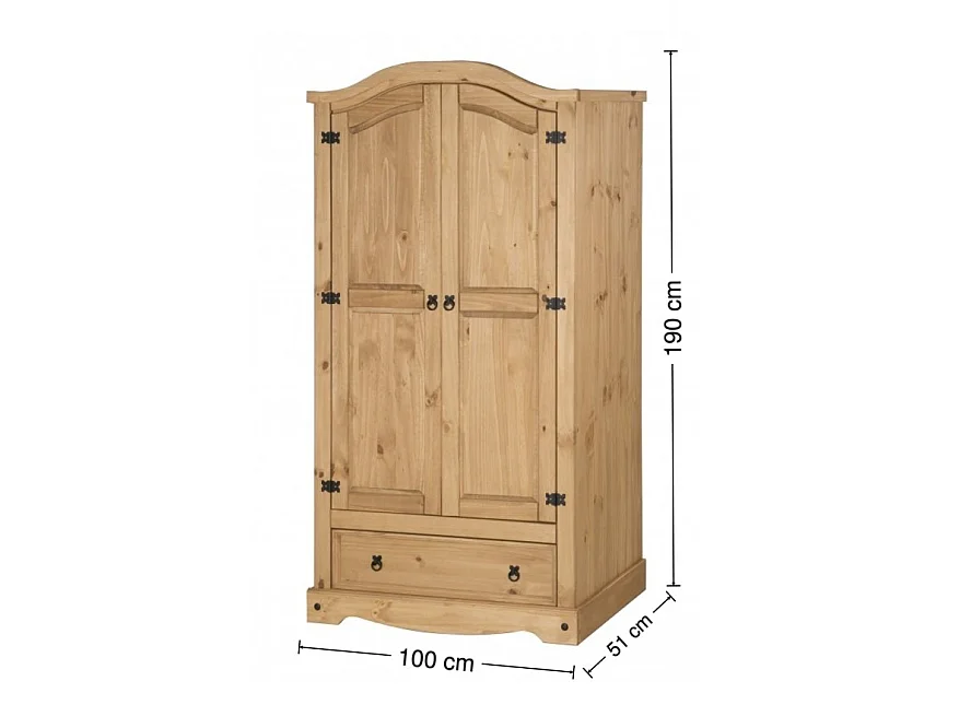Mercers Furniture Corona 2 Door 1 Drawer Arch Top Wardrobe Double Robe Solid Wood Pine Wooden Bedroom with Mexican Styling