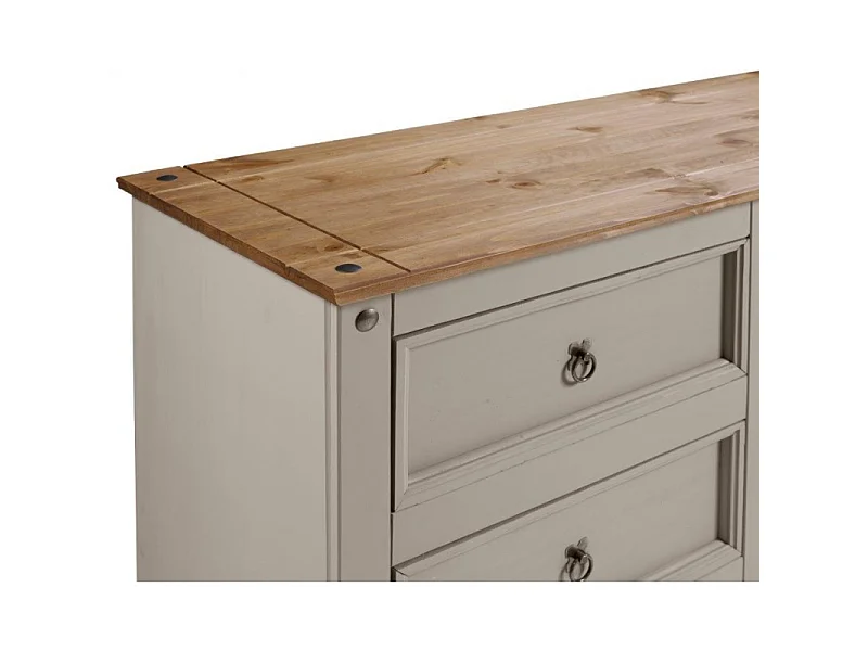 Mercers Furniture Corona Grey Painted Wax 6 Drawer Large Wide Chest of Drawers Solid Wood Pine with Mexican Styling Wooden