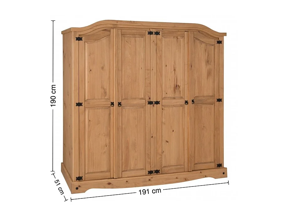 Mercers Furniture Corona 4 Door Arch Top Wardrobe Large Robe Solid Wood Pine Wooden Bedroom Rustic Mexican styling