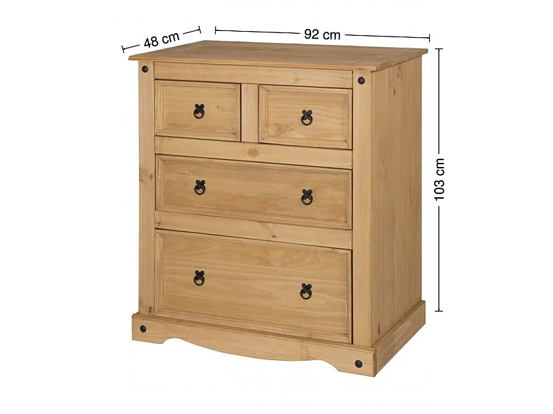 Mercers Furniture Corona Large 2+2 Chest of 4 Drawers Solid Wood Pine Wooden Bedroom with Mexican Styling