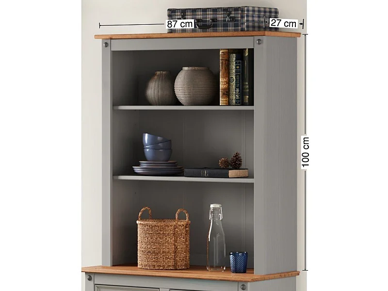 Mercers Furniture Corona Grey Wax Small Dresser Top 2 Shelf Buffet Solid Wooden Pine Sideboard Topper Wood with Mexican Styling