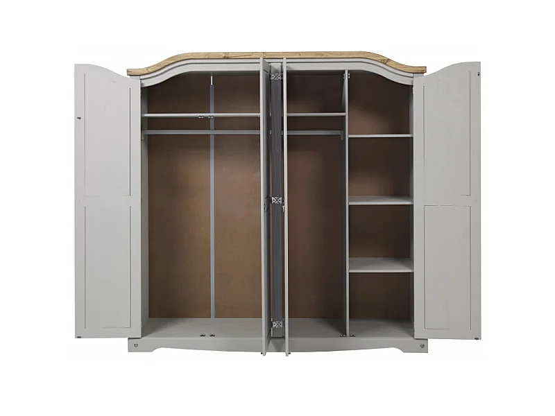 Mercers Furniture Corona Grey Wax 4 Door Arch Top Wardrobe Large Robe Solid Wood Pine Wooden Bedroom Rustic Mexican Styling