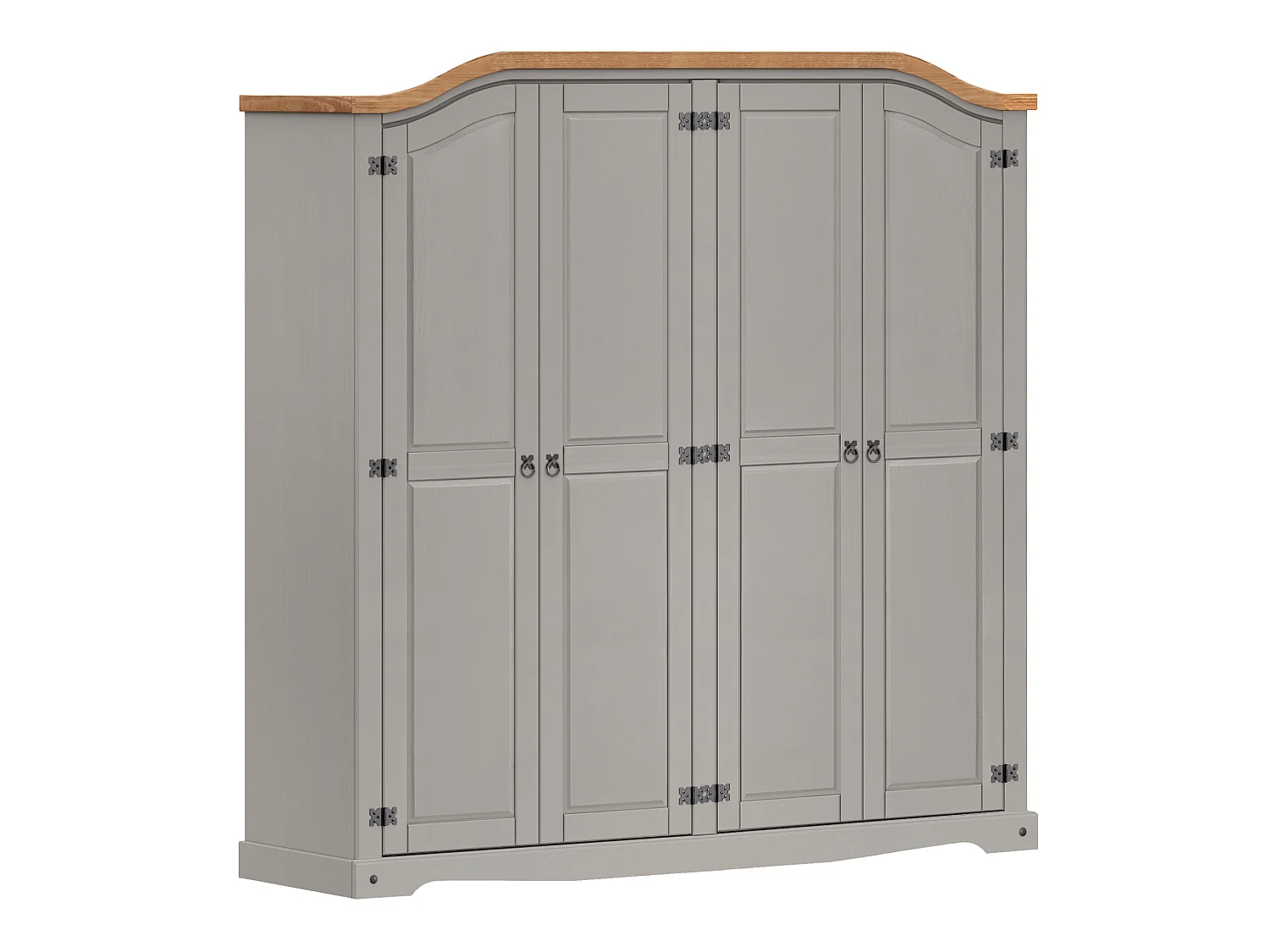 Mercers Furniture Corona Grey Wax 4 Door Arch Top Wardrobe Large Robe Solid Wood Pine Wooden Bedroom Rustic Mexican Styling