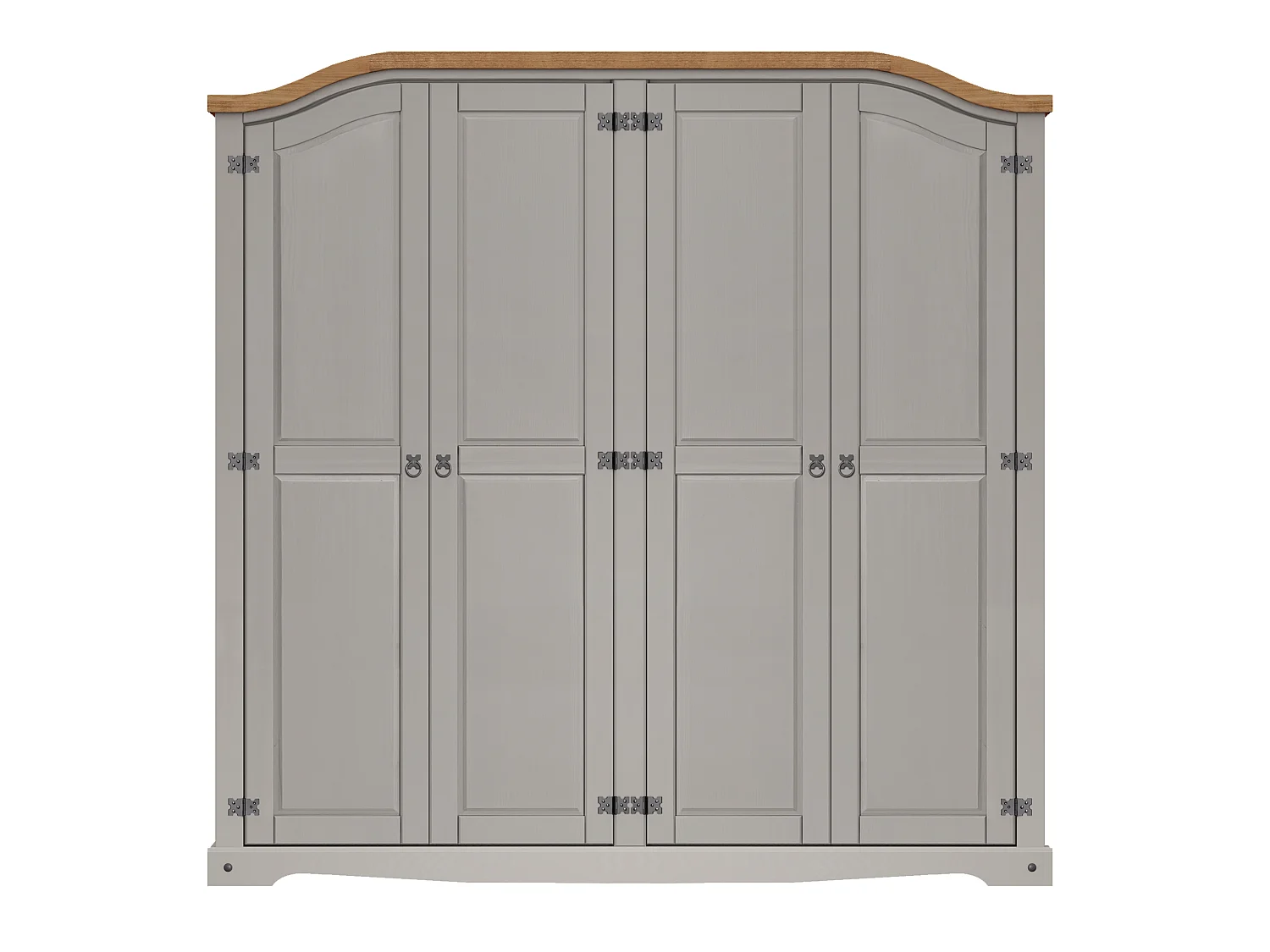 Mercers Furniture Corona Grey Wax 4 Door Arch Top Wardrobe Large Robe Solid Wood Pine Wooden Bedroom Rustic Mexican Styling