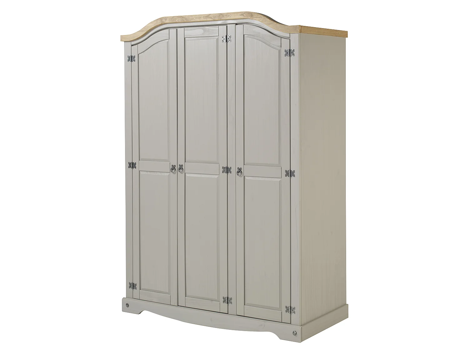 Mercers Furniture Corona Grey Wax 3 Door Arch Top Wardrobe Triple Robe Solid Wood Pine Wooden Bedroom Rustic Mexican Styling