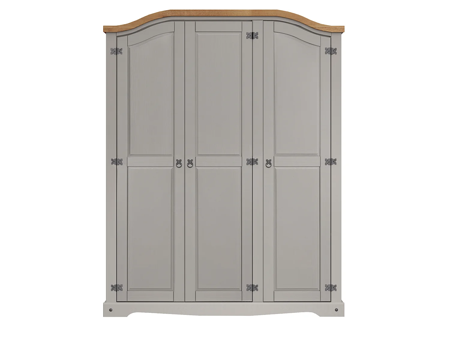 Mercers Furniture Corona Grey Wax 3 Door Arch Top Wardrobe Triple Robe Solid Wood Pine Wooden Bedroom Rustic Mexican Styling