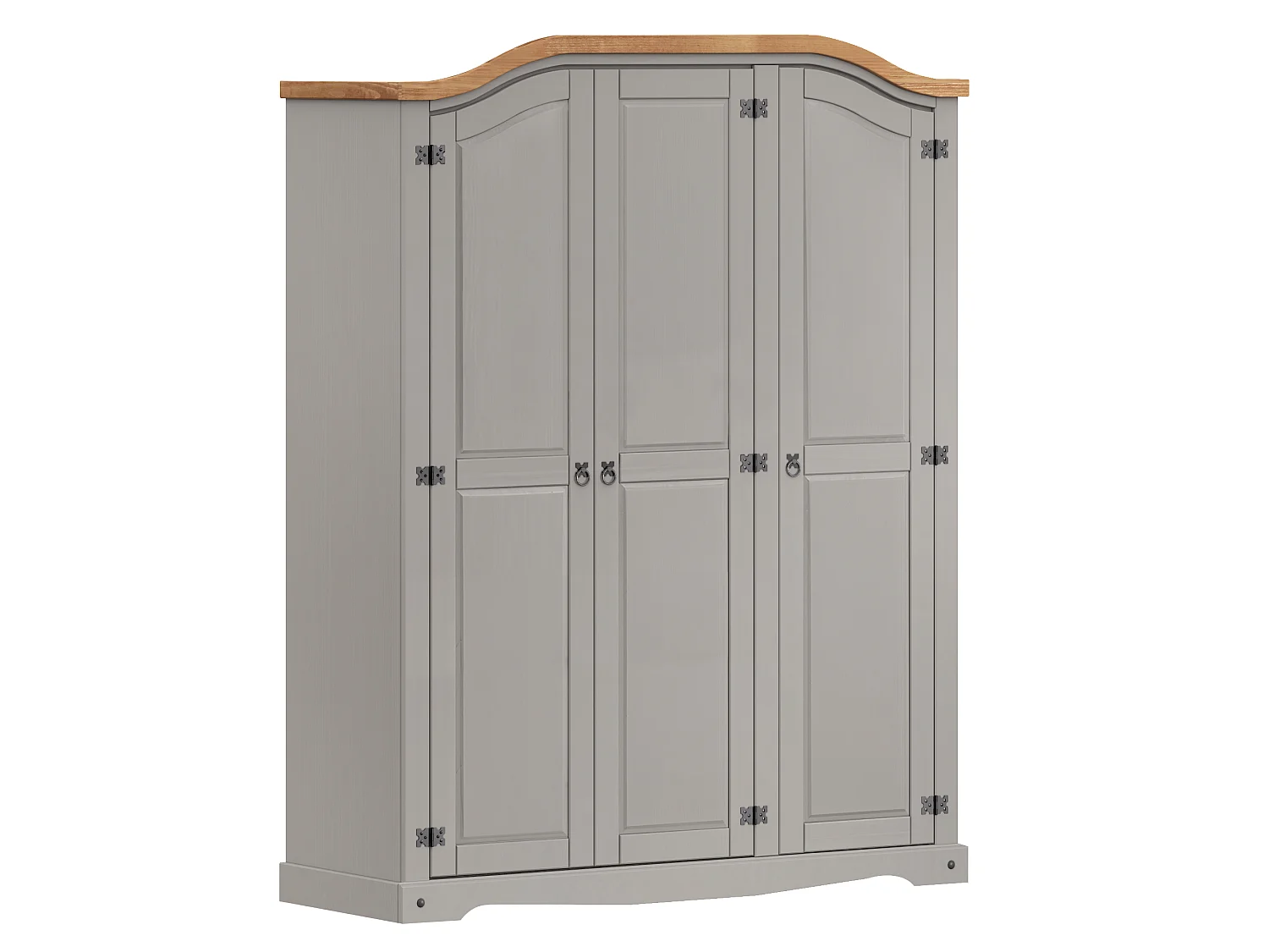 Mercers Furniture Corona Grey Wax 3 Door Arch Top Wardrobe Triple Robe Solid Wood Pine Wooden Bedroom Rustic Mexican Styling