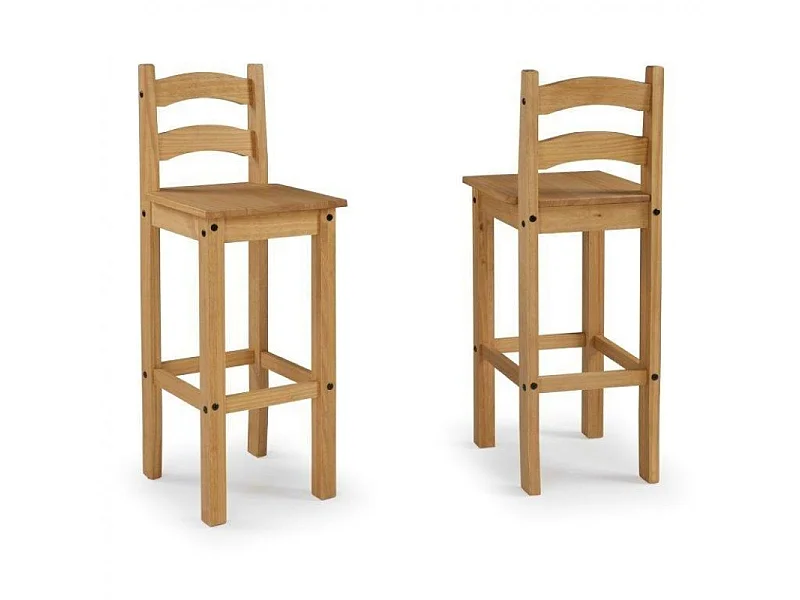 Mercers Furniture Corona Bistro Table and 2 Barstools Chairs Dining Set Kitchen Breakfast Table Solid Wood Mexican Pine Wooden High Tall