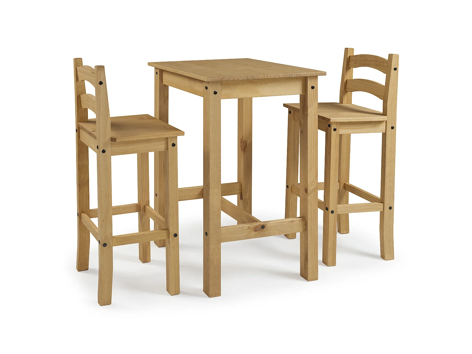 Mercers Furniture Corona Bistro Table and 2 Barstools Chairs Dining Set Kitchen Breakfast Table Solid Wood Mexican Pine Wooden High Tall