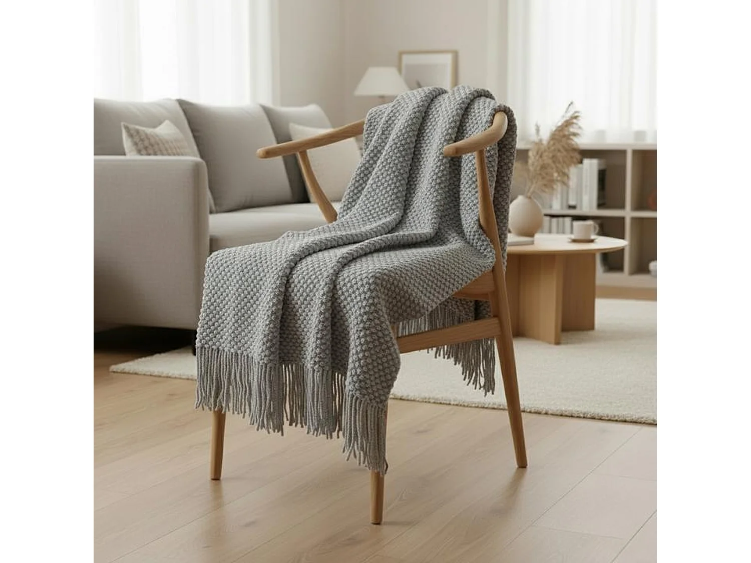 Couverture plaid gris clair 180x220cm DENARLA - SACASA