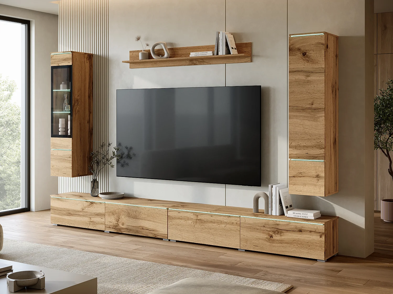 Moderne wandmeubelset 300 cm met LED-verlichting Wotan eiken