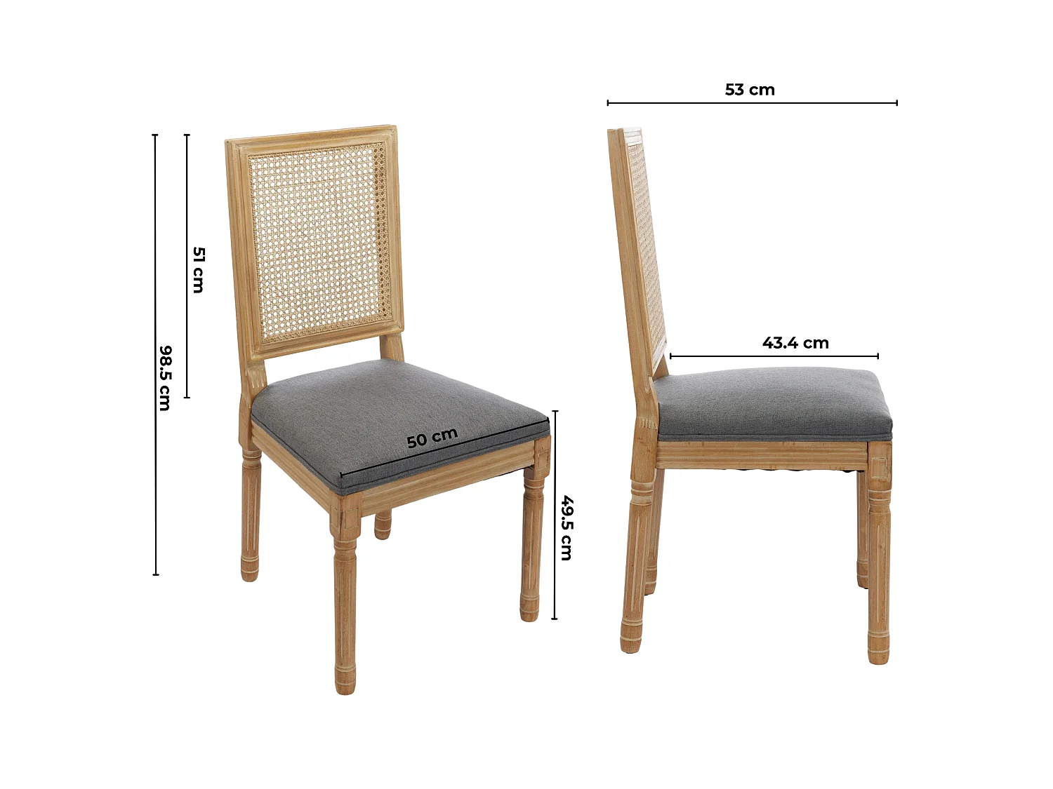 Sedie da Pranzo Vintage Francesi con Schienale in Rattan, Rivestimento in Lino e Molle a S, Set di 2