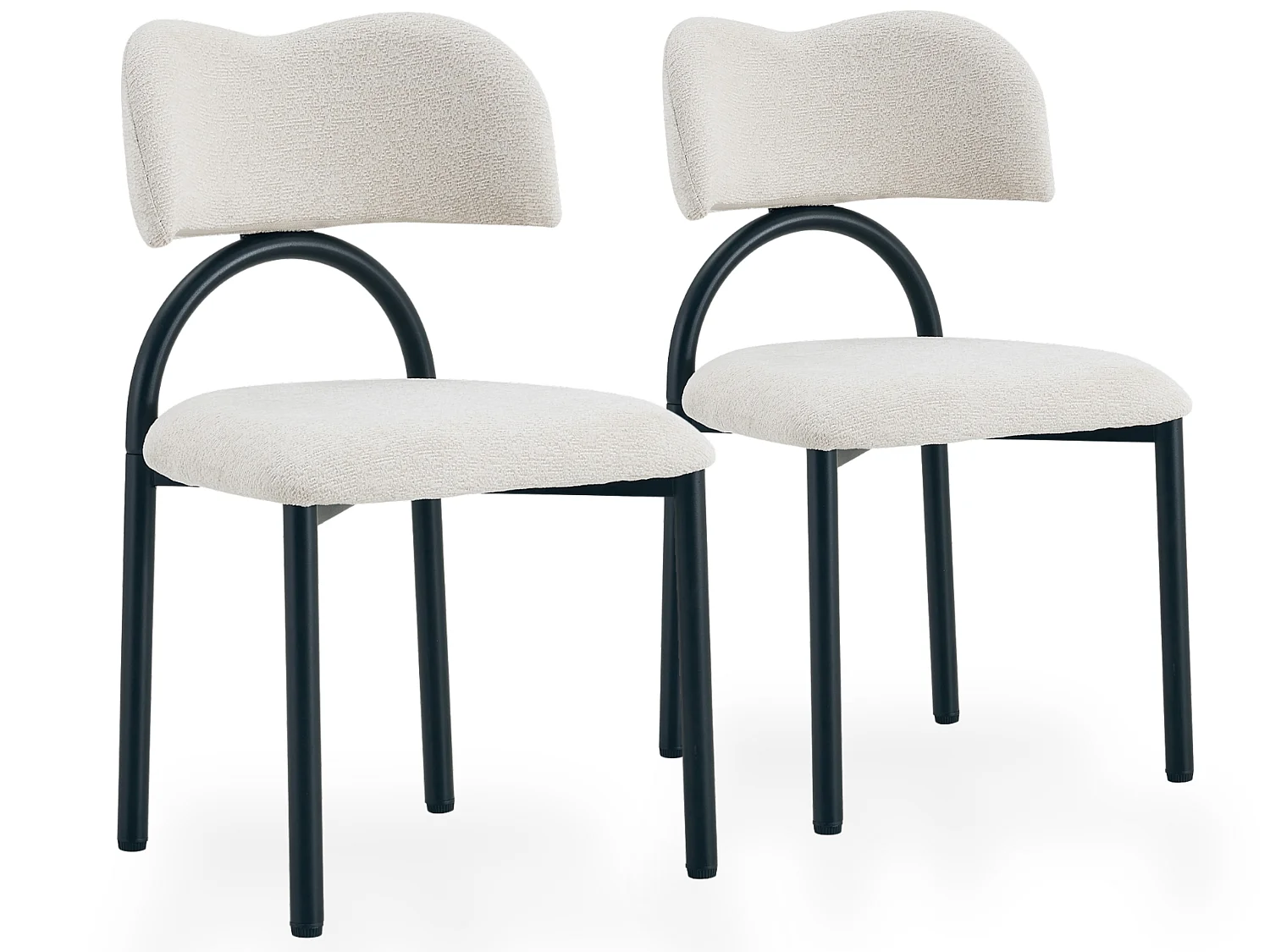 Moderne Gestoffeerde Eetkamerstoelen met Gebogen Rugleuning en Metalen Poten, Set van 2
