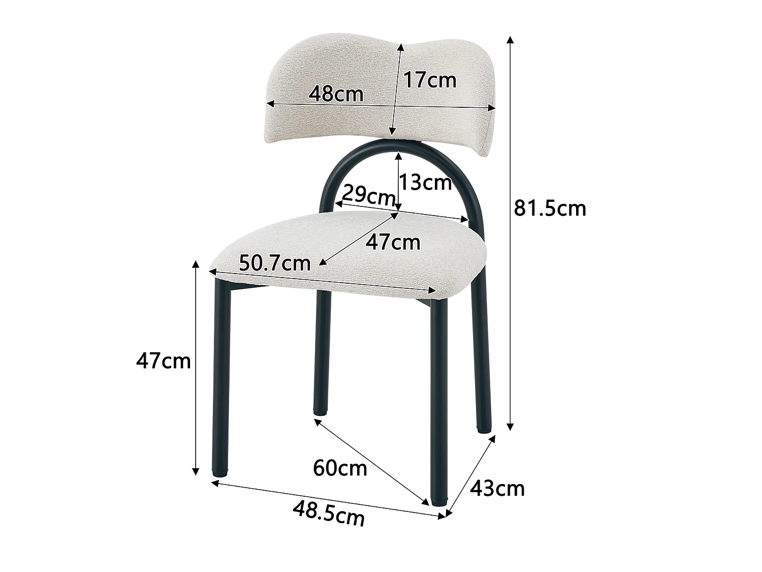 Moderne Gestoffeerde Eetkamerstoelen met Gebogen Rugleuning en Metalen Poten, Set van 2