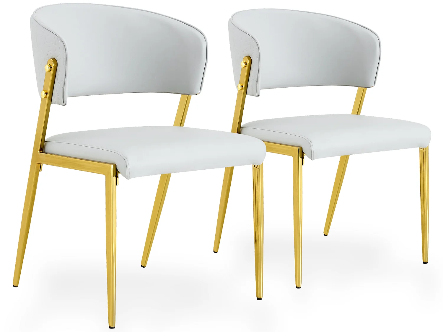 Moderne sedie da pranzo imbottite con schienale curvo, rivestimento in PU e gambe in metallo, set di 2