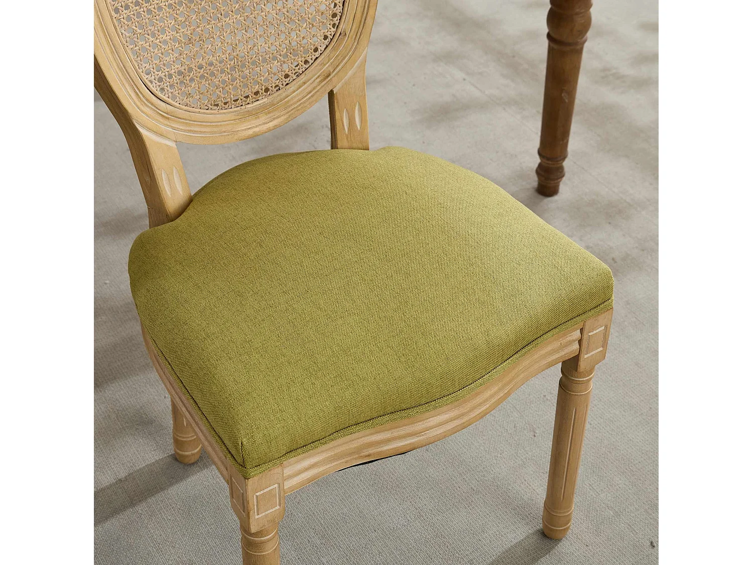Chaises de Salle à Manger Vintage Françaises Ensemble de 2, Dossier en Rotin, Revêtement en Lin