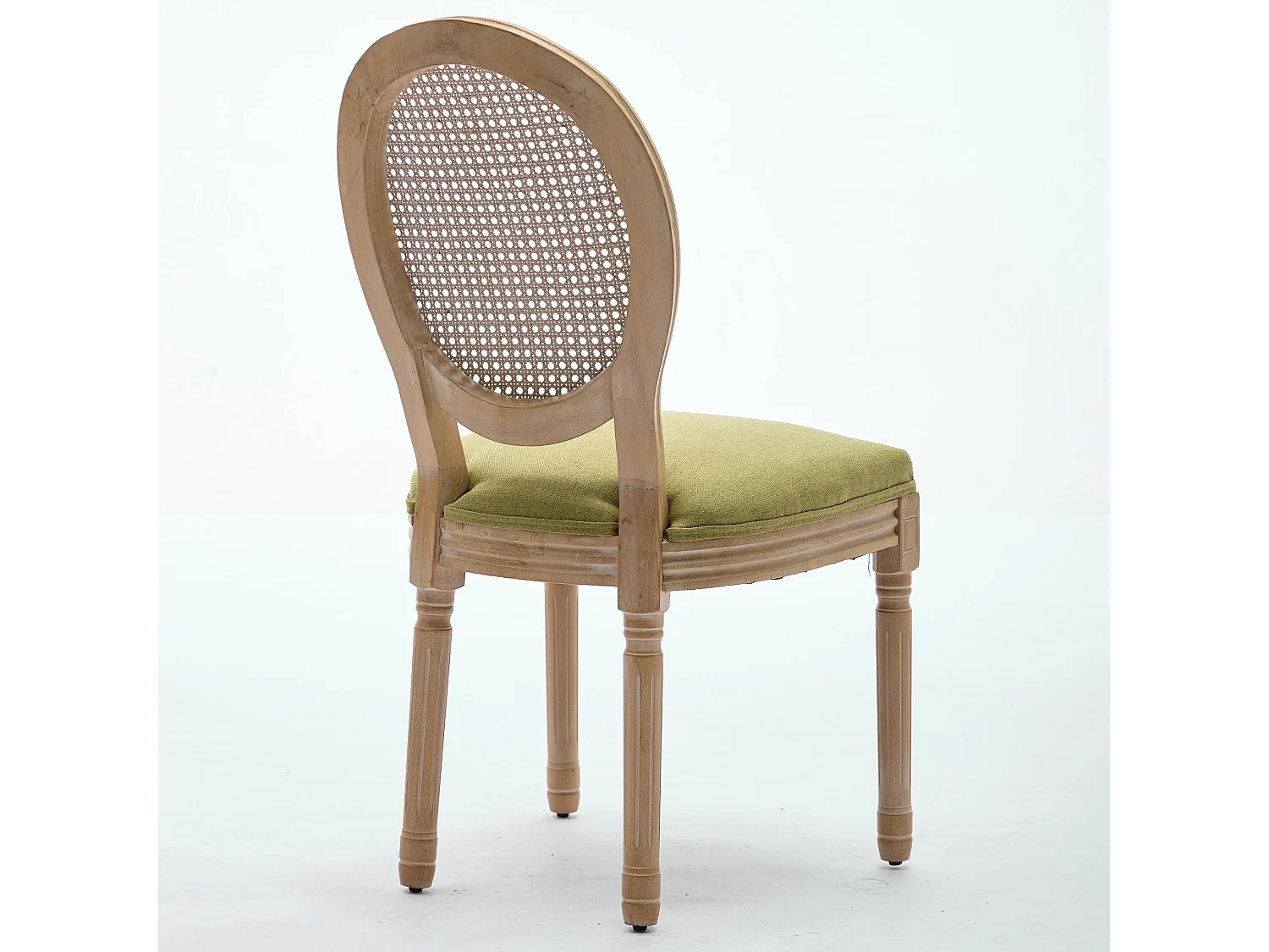Chaises de Salle à Manger Vintage Françaises Ensemble de 2, Dossier en Rotin, Revêtement en Lin