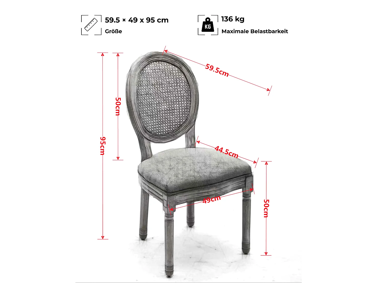 Chaises de Salle à Manger Vintage Françaises Ensemble de 2, Dossier en Rotin, Revêtement en Lin