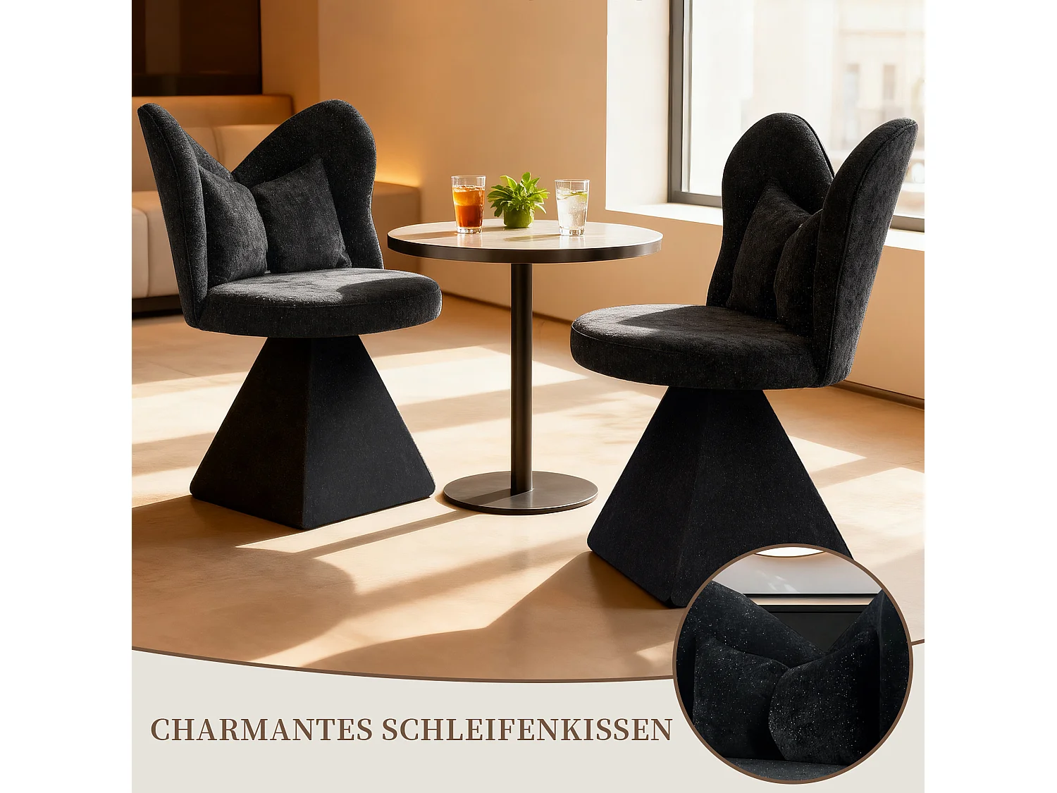 Draaibare Kaptafelstoel met Vlinder Rugleuning, 360° Rotatie, Chenille-Velvet Bekleding, Stabiele Driehoekige Basis