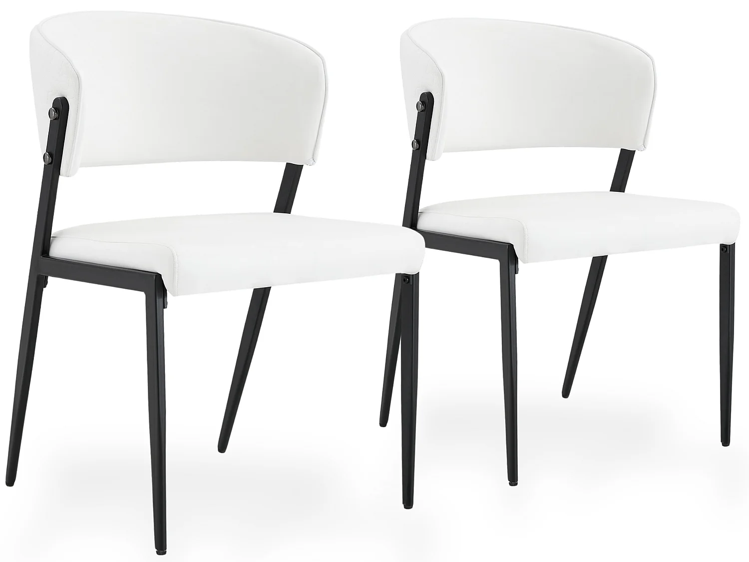 Moderne Eetkamerstoelen met Gebogen Gewatteerde Rugleuning, PU Bekleding en Metalen Poten, Set van 2